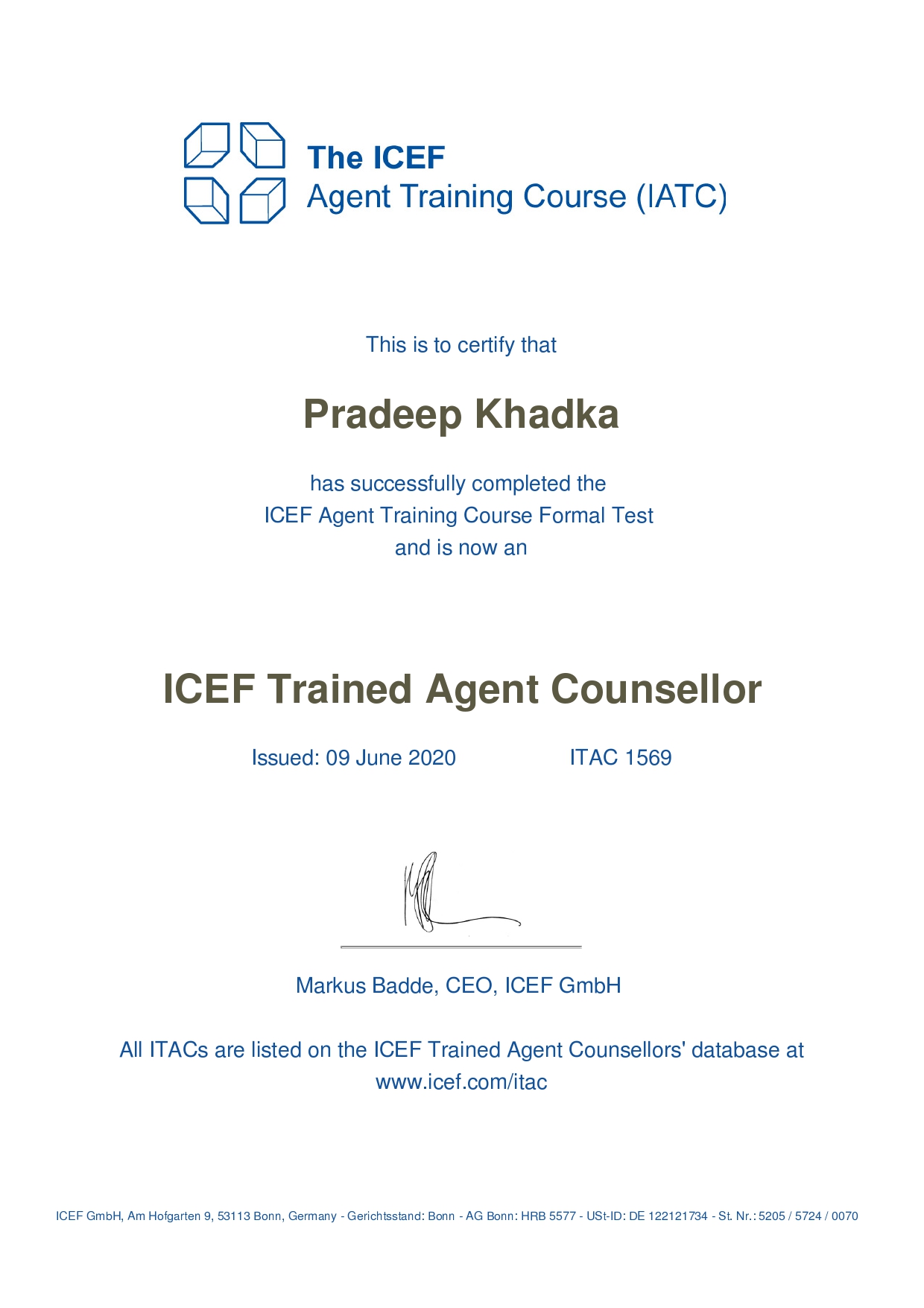 ICEF Trained Agent Counsellor