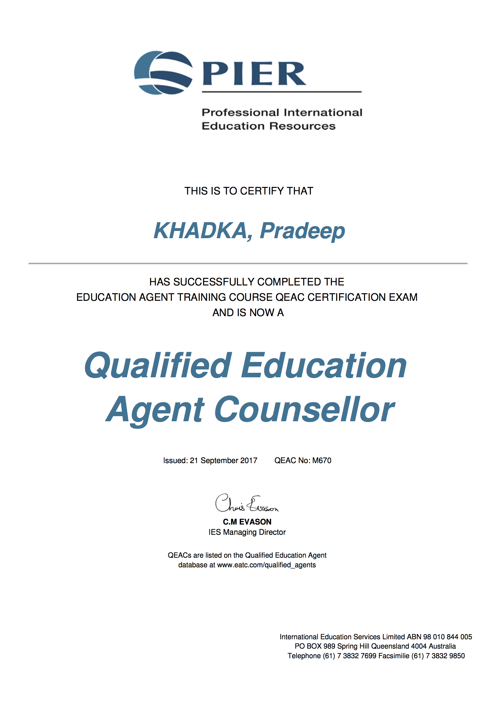 Qualified Education Agent Counsellor